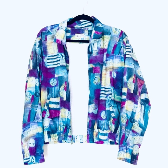 VNTG QUANTUM by Hanasport Abstract Activewear WindbreakerJacket Sz M - Picture 2 of 2